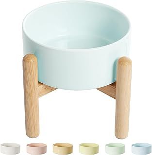 Elevated Dog Bowl Dog Dish - Ceramic Dog Food Bowl with Non-Slip Wooden Stand - Raised Dog Water Bowl - Candy Colored Dog Feeding Bowl - Ideal for Small and Medium Dogs - 2 Cups (23 fl oz) - Green