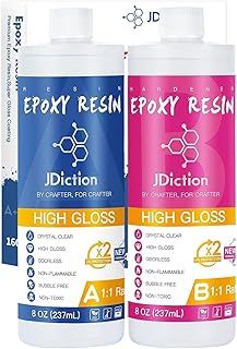 JDiction Epoxy Resin High Gloss - 16OZ Crystal Clear Epoxy Resin Kit, Upgrade Formula, Self Leveling Resin for Jewelry Making, Art, Coasters, Wood, Non-Toxic, UV Resistant, Easy1:1 Ratio