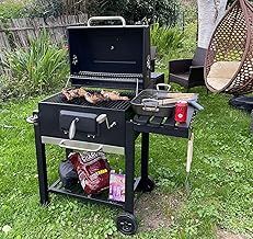 Large Charcoal BBQ Grill - Smoker BBQ Trolley - XL Coal Barbecue Grill - with Adjustable Grills, Built-in Temperature Gauge, Bottle opener, Pull-out ash tray & more (Large)