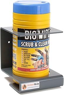 Hand wipe holder for containers up to 120mm diameter. Ideal for Van, workshop, Garage. Gery PVC.