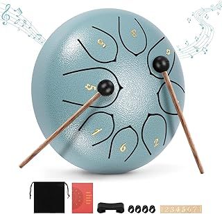 Steel Tongue Drum, 6 inches 8 Tone D Key Ethereal Drum, Beginner Handpan Drum Percussion Tongue Drum Comes with Drumsticks, Bag, Finger Cover, for Musical Education Sound Healing Meditation Yoga-green