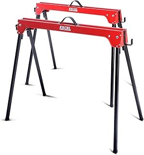 Excel Compact Folding Steel Saw Horse Twin Pack - Heavy Duty, Portable, and Supports up to 500kg Capacity, Sawhorse - Saw Bench - Sawhorse Workbench - Saw