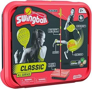 Swingball Classic All Surface, Red and Yellow, Outdoor Activities, All Surface Base Swingball, Real Tennis Ball and 2 Championship Bats, Suitable for Everyone 6 years+
