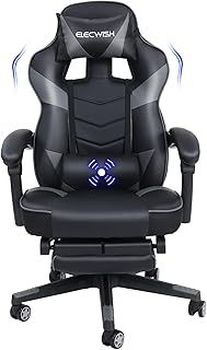 PULUOMIS Video Gaming Chair Massage for Adults with Footrest Computer Desk Chair PU Leather 150° Reclining High Back Support Office chair for Home with Headrest Lumbar (Grey)