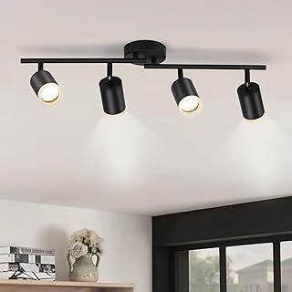 LED Ceiling Spotlight 4 Way, Modern LED Ceiling Light Rotatable, Matte Black Spotlight Bar, GU10 Spot Light Fitting for Kitchen Bedroom Living Room, Bulb Not Included