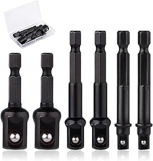 XIHIRCD 6pcs Impact Socket Adapter Set, 1/4, 1/2, 3/8 Inch Impact Driver Conversion Set Socket Driver Wrench Bits Attachments Drill Socket Adapter Hand Tools Kit for Daily Use