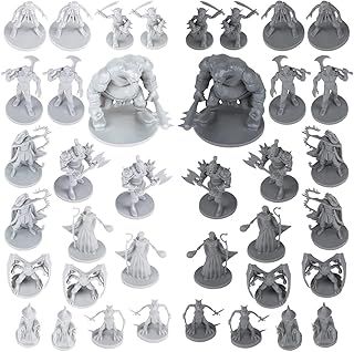 38 Miniatures Fantasy Tabletop RPG Figures For Dungeons and Dragons, Pathfinder Roleplaying Games. 28MM Scaled Miniatures, 10 Unique Designs, Bulk Unpainted, Great for D&D/DND
