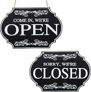 Rustic Wooden Store Open and Closed Business Sign Two Sided Reversible Come in We're Open, Sorry We're Closed Store Hanging Sign for Coffee Bar Shop Door Window Decoration 11.8x7.8inch