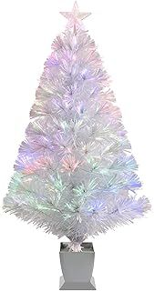 3ft White Fiber Optic Christmas Tree,Pre-Lit Artificial Mini Christmas Tree, Tabletop Small Xmas tree with Stars Holiday Home Decorations (3ft, White)