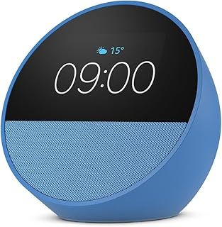 Echo Spot (2024 release), Smart alarm clock with vibrant sound + Alexa, Ocean Blue