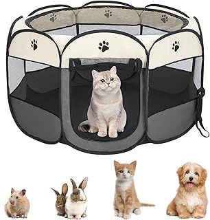 Portable Pet Playpen Puppy Playpen Pet Dog Cat Playpen Cage Crate 74 x 74 x 43cm Soft Fabric Foldable Pet Indoor Outdoor for Rabbit Hamster Guinea Pig Gray