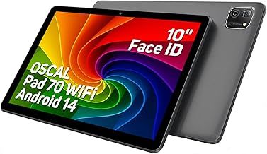 OSCAL Pad 70 WiFi 10.1 Inch Tablet, Android 14 Tablet WiFi 6, 12GB RAM 128GB ROM/2TB TF, Quad-Core, HD+ IPS Display, Eye Protection, 6580mAh, OTG, Split-Screen, Pre-Installed WPS, Widevine L1- Grey