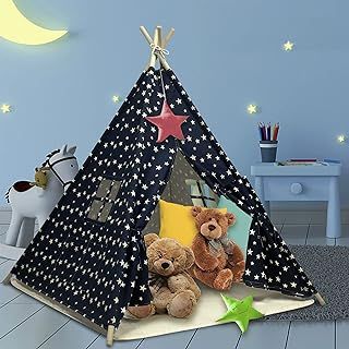 Teepee Tent for Kids Foldable Play Tent for Boys and Girls with Plush Mat Playhouse for Kids Indoor and Outdoor (navy blue)