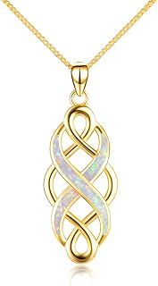 YFN Celtic Knot Necklace Created Opal Pendant Sterling Silver Infinity Love Jewelry