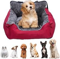 Plush Dog Car Seat for Small Dogs & Cats, Cosy Pet Travel Bed with Safety Leash, Storage Pocket & Non-Slip Base, Ideal Car Dog Seat for Secure Travel (Red, 50x50x20cm)