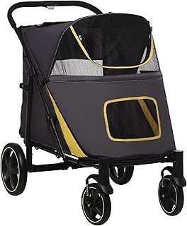 PawHut Dog Pram Dog Stroller Pet Pushchair with Adjustable Canopy for Medium and Large Dogs, Dark Grey