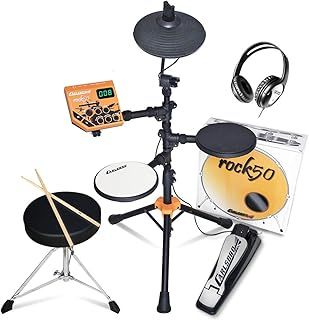Rock50 Kids Electronic Drums - Childrens Electric Drum Set with Headphones, Stool & Drumsticks - Ideal Electric Drums for Beginners, 6-Months Free Lessons Included
