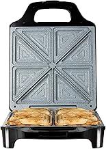 Tower T27021 4 Slice Deep Fill Sandwich Maker with Extra-Deep, Non-Stick Ceramic Coated Plates, Automatic Temperature Control, 1600W, Black