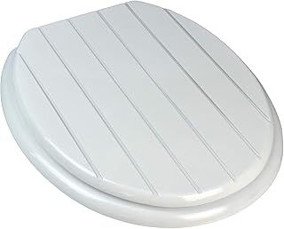 Wooden Adjustable Toilet Seat Tongue & Groove Design Chrome Plated Hinges Fixings Included (White)