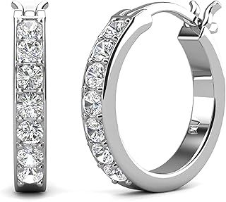 Hoop Loop Earrings for Women18K White Gold with Sparkling Element Crystal with Jewellery Box for Women Wife Mother Daughter (EU-HOOP7)