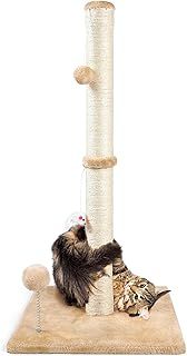 ANWA Cat Scratching Posts for Indoor Cats, 3-in-1 Cat Scratching Post with Plush Toys, Premium Sisal Post for Cats at All Ages with Reinforced Stable Base, Taupe, 15.7'' x 32''
