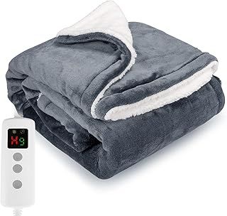 Heated Blanket Electric Throw 160x130CM, 10 Levels &1-9H Timer Auto-Off, Machine Washable, Soft Flannel Sherpa Full Body Warming, Sofa Bed Office Use, Heating Blanket