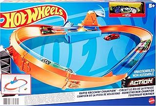 Hot Wheels Rapid Raceway Champion Action Hot Wheels Championship Track Speed Boost Oval Track Ages 4 and Older, GJM75, Orange