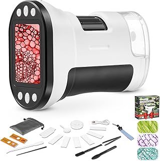 Gleamkid Kids Microscope, 200-1000X Handheld with 2” LCD, Rechargeable Mini Microscope Kit, Photo & Video, 32G SD Card, Science Edu Gift for Kids 8-12