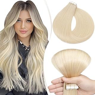 Elailite Tape in Hair Extensions Human Hair Real Human Hair 10 Pcs Invisible Thin Type - Seamless Skin Weft Remy Hair Extension (#60 Platinum Blonde, 12 Inch-10g)
