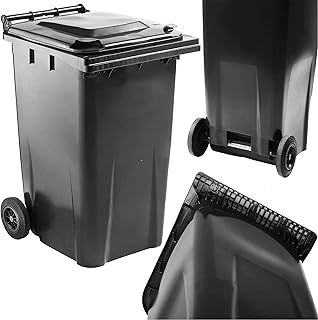 240 Litre Outdoor Wheelie Bin Grey/Black Standard Household Size Bin With Rubber Wheels For Trash and Rubbish