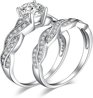 JewelryPalace White Gold Plated 925 Sterling Silver Promise Rings for Women, Wedding Eternity Engagement Rings for her, Infinity Anniversary Simulated Diamond Ring Set, Girls Womens Jewellery Gifts