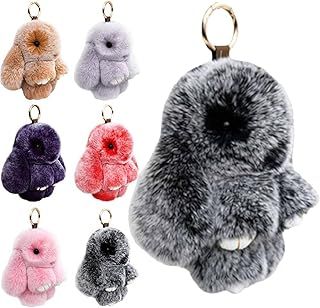 Bunnylu-lu Keychain, Christmas Bunny Lu-lu Keychain, Cute Bunny Keychain for Women Keyrings & Keychains, Handmade Soft Bunny Pompom Charms Keychain, Bunny Keychain Plush for Bags,Phones,Keys (Black)