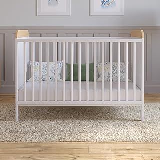 Love For Sleep LEVI Baby Cot Bed 120x60cm - Wooden Convertible Toddler Bed with Quilted Microfiber Foam Mattress (White/Pine, 120x60cm)
