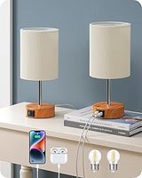 EDISHINE Bedside Lamps Set of 2, Touch Table Lamps with 2 USB Ports, Pleated Fabric Shade, 3 Way Dimmable Lamp for Bedroom, Living Room, Home Office, Wood (Bulb Included)