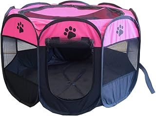 PET Portable Foldable Pet Dog Cat Playpen Crates Kennel/Premium 600D Oxford Cloth,Removable Zipper Top, Indoor and Outdoor Use (Rose)