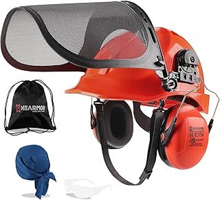 Chainsaw Protective Helmet with Steel Mesh Visor and Hearing Protection for Landscapers and Forestry Workers - Includes Portable Bag and Cooling Helmet Liner