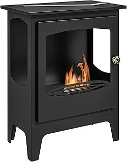 HOMCOM Freestanding Ethanol Fireplace, Steel Bioethanol Fireplace with Stainless Steel Flame Snuffer, 1.2L Tank, 3 Hours Burning Time for Indoor, Black