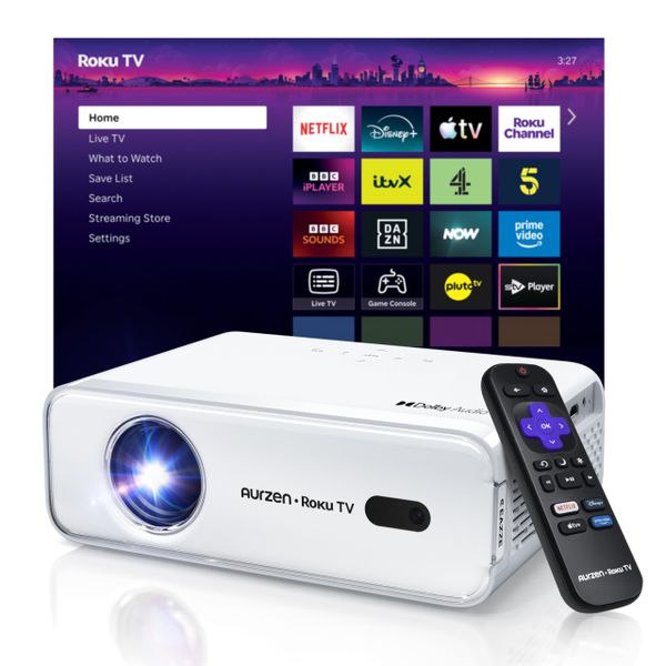 Aurzen Roku TV Projector for Bedroom, Roku Streaming Experience Built-in