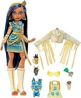 Monster High Doll, Cleo De Nile with Accessories and Pet Dog, Posable Fashion Doll with Blue Streaked Hair, HHK54