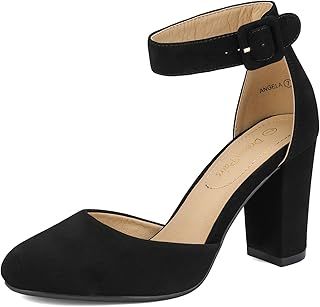 DREAM PAIRS Womens High Heels Closed Toe Court Shoes Block Ankle Strap Ladies Sandals for Wedding Angela