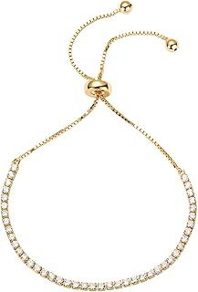 PAVOI 14K Gold Plated Cubic Zirconia Classic Tennis Bracelet for Women | Adjustable Slider