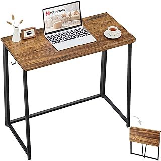 WOHOMO Folding Computer Desk,Small Writing Desk 80cm,Space-Saving Foldable Laptop Table Writing Workstation for Home Office,Easy Assembly,Rustic Walnut