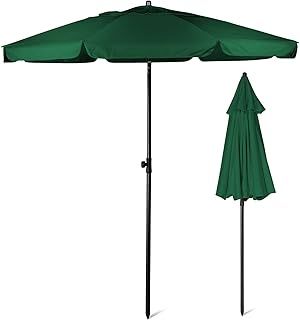 SUNMER 2M Green Beach Umbrella, Beach Parasol, Water Repellent, UV Light Protection, Easy to Open and Close, Garden Outdoor Parasol With Tilt Mechanism