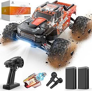 DEERC H16R Brushless Fast RC Cars,1:16 52KM/H High Speed Remote Control Car,4X4 RTR All Terrains RC Monster Truck,Waterproof Off-Road Hobby Electric Vehicle Car Gift for Adults Boys,2 Li-ion Batteries