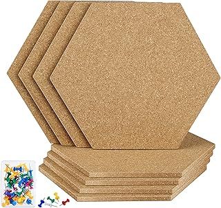 TUPARKA Set of 8 Cork Boards Hexagonal Bulletin Boards Cork Tiles 8.2" x 7" - 1/4" Self Adhesive Cork Boards with 50 Push Pins Mini Wall for Home Wall