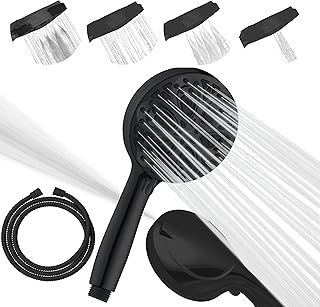 SparkPod Black Shower Head and Hose Set - High Pressure Showerhead with 10 Spray Settings - Luxury 5" Handheld High Power Shower Heads with High Pressure Jets - Matte Black (No Filter)