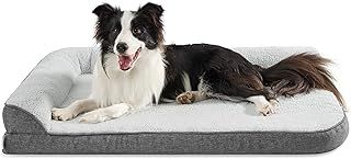 Lesure Large Dog Bed Washable - 91x69x16cm Orthopedic Dog Sofa Bed with Removable Cover, Waterproof Dog Pillow for Humans with L-Shape Bolster, Grey Squre Pet Bed Fits up to 32kg