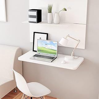 nozama Wall Mounted Floating Folding Table, Drop Leaf Dining Table Small Wooden Desk Hanging Workbench for Small Space Kitchen, Bedroom, Bathroom (White 60cmx40cm)