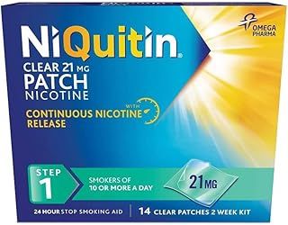 NiQuitin 21 mg Nicotine Patch - Step 1 - Stop Smoking Aid Therapy - 14 Clear Patches for 2 Weeks Treatment - 24h Craving Control - Invisible Nicotine Patches