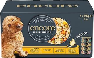 Encore 100 Percent Natural Adult Wet Dog Food, Chicken and Fish Selection Multipack in Broth 156g Tin (5 x 156g Tins)